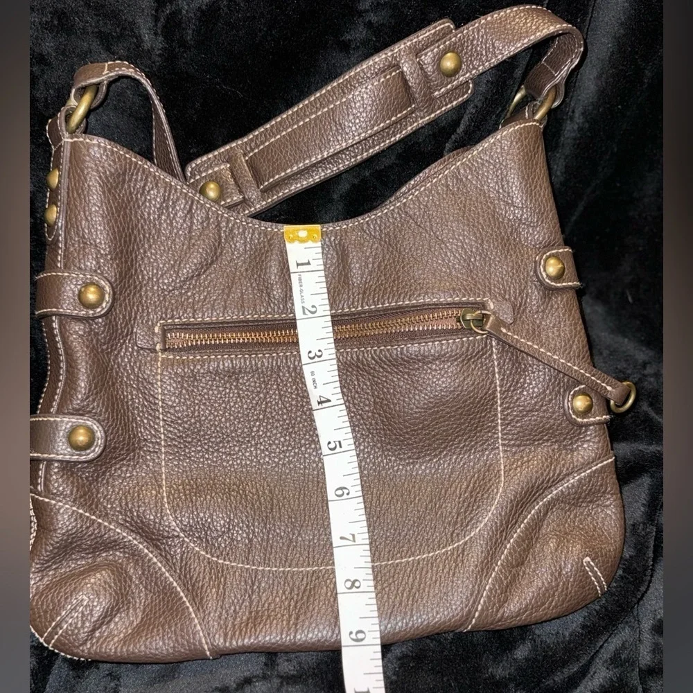 J. Crew Dk Brown Pebble Grain Leather Small Detailed Shoulder Bag